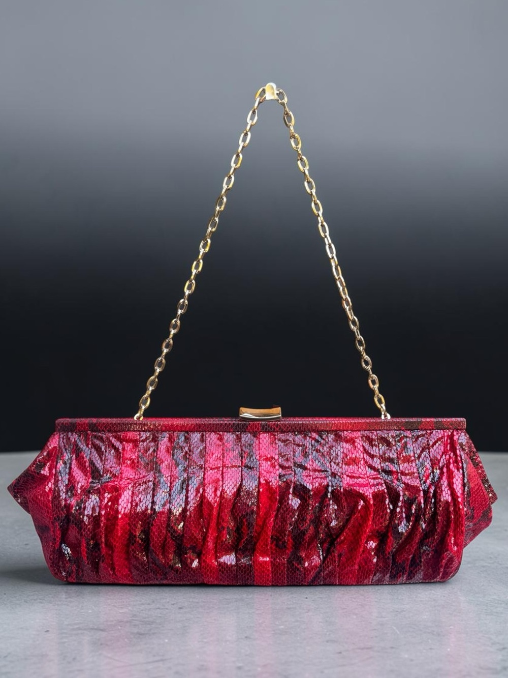 Gianni Bini Red & Black Snakeskin Embossed Convertible Clutch / Shoulder Bag.